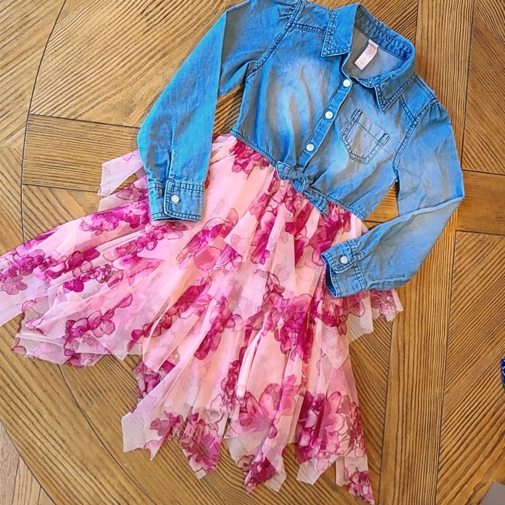 Girls Justice denim floral dress size 7